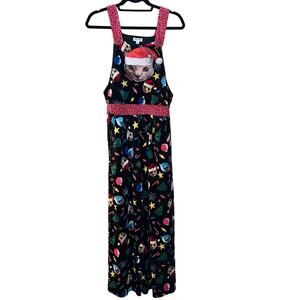 Love On A Hanger Christmas Overalls Jumpsuit Cats Velour Polka Dots Size Small